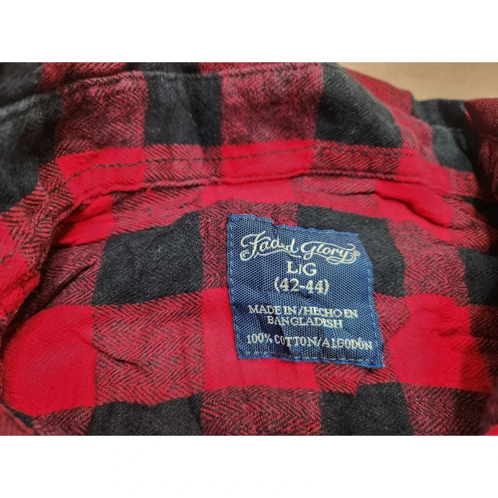 Faded‎ Glory Mens Red Black Plaid Flannel Shirt L Long Sleeve Button Up - Picture 2 of 8